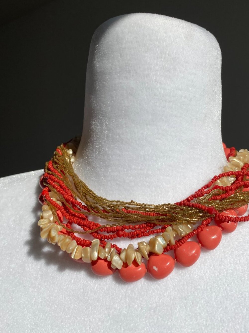 Vintage Chunky Coral Color Sea Shell Statement Necklace Boho Beach Summer - Picture 9 of 16